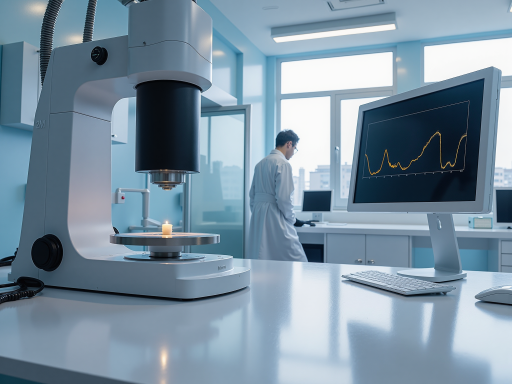 实验室研发场景，科研人员操作精密仪器设备，高科技研发环境，专业实验台，精密测量工具